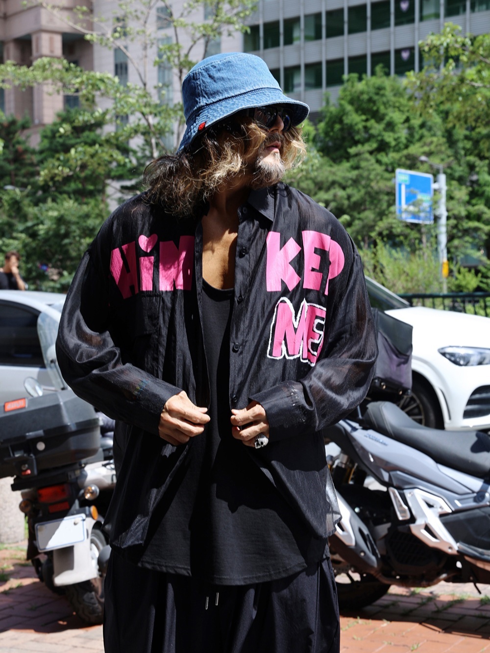 字母印花透視襯衫