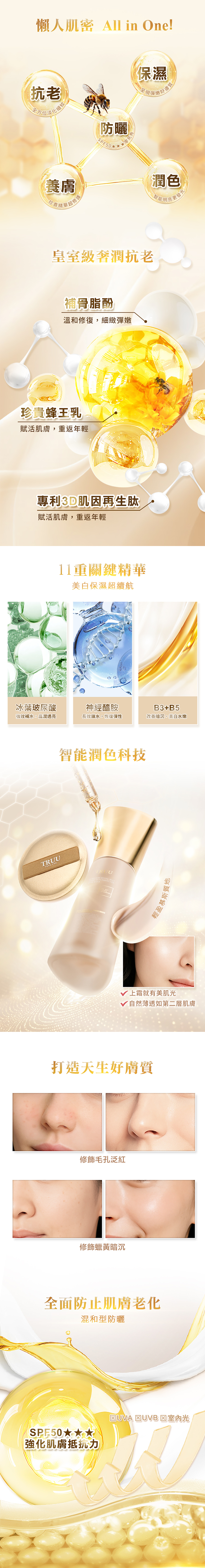 TRUU 極奢蜂王乳潤色美肌霜36ml SPF50★★★