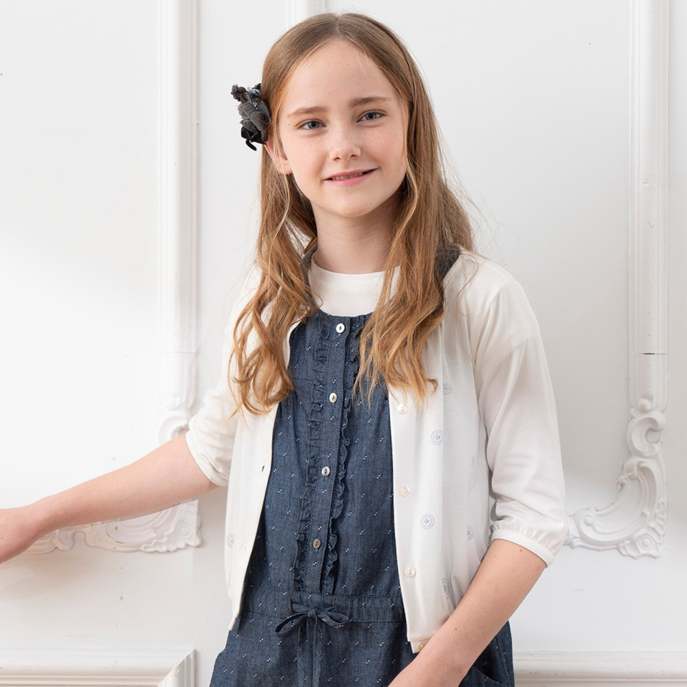 PIPPY 繽紛印花彈性棉圓領針織外套 白