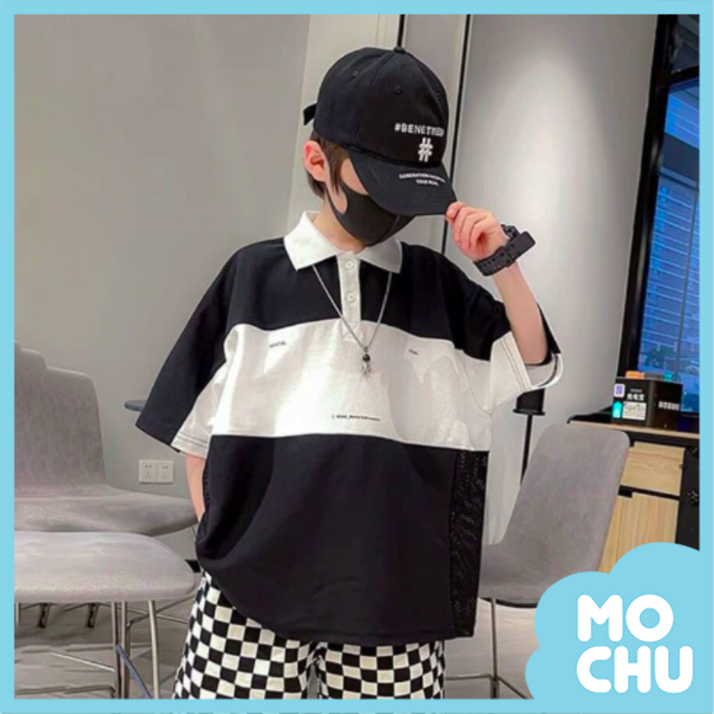 黑白拼接POLO上衣