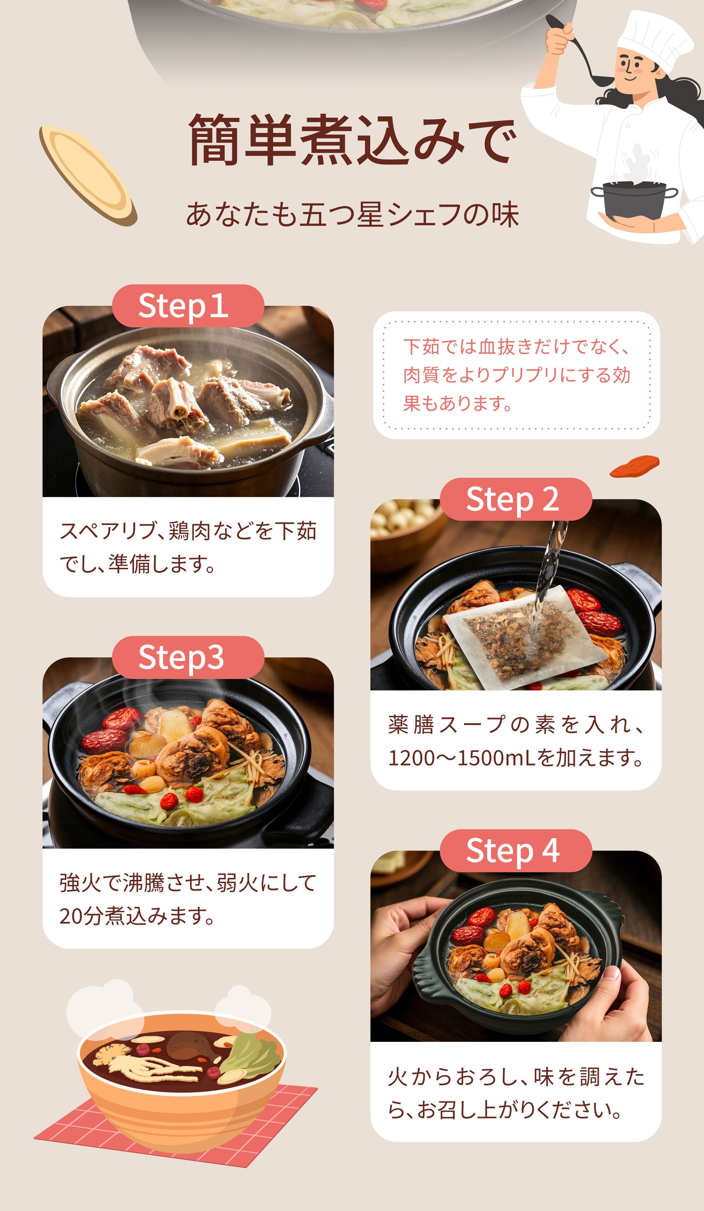 Dengyi 焼酒鶏漢方スープキットの淹れ方