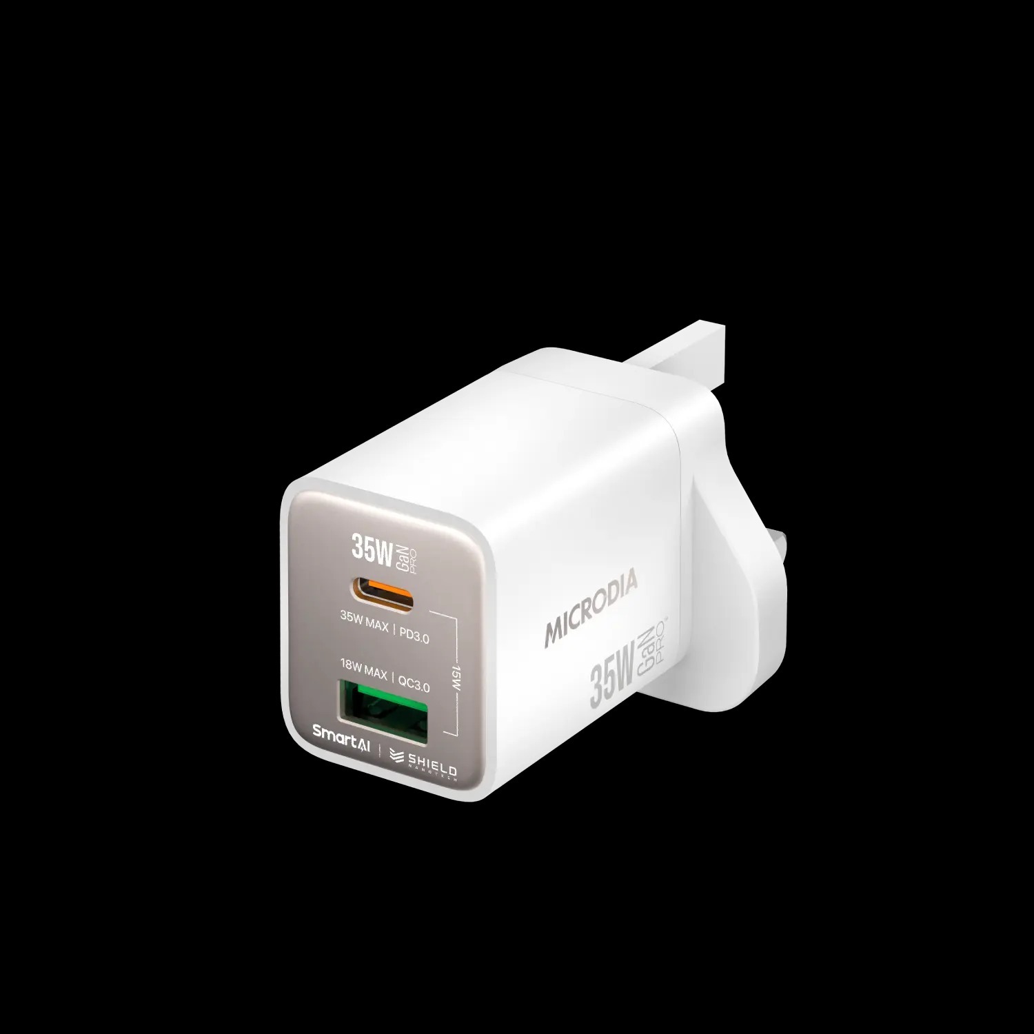 MICRODIA SMARTCube™ Nano 35W GaN Pro Wall Charger, Dual-Port, USB-C PD3.0 + USB-A QC3.0