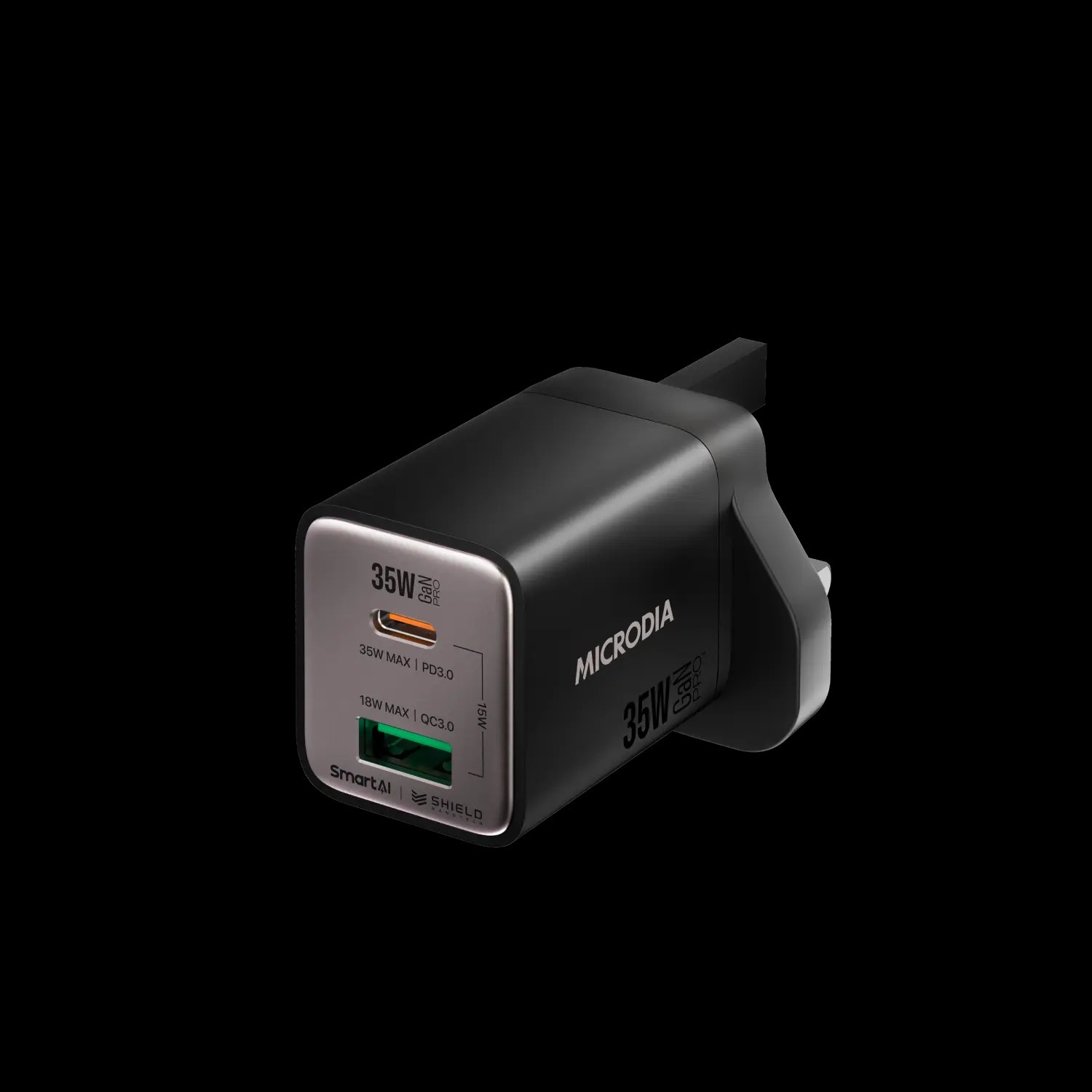 MICRODIA SMARTCube™ Nano 35W GaN Pro Wall Charger, Dual-Port, USB-C PD3.0 + USB-A QC3.0