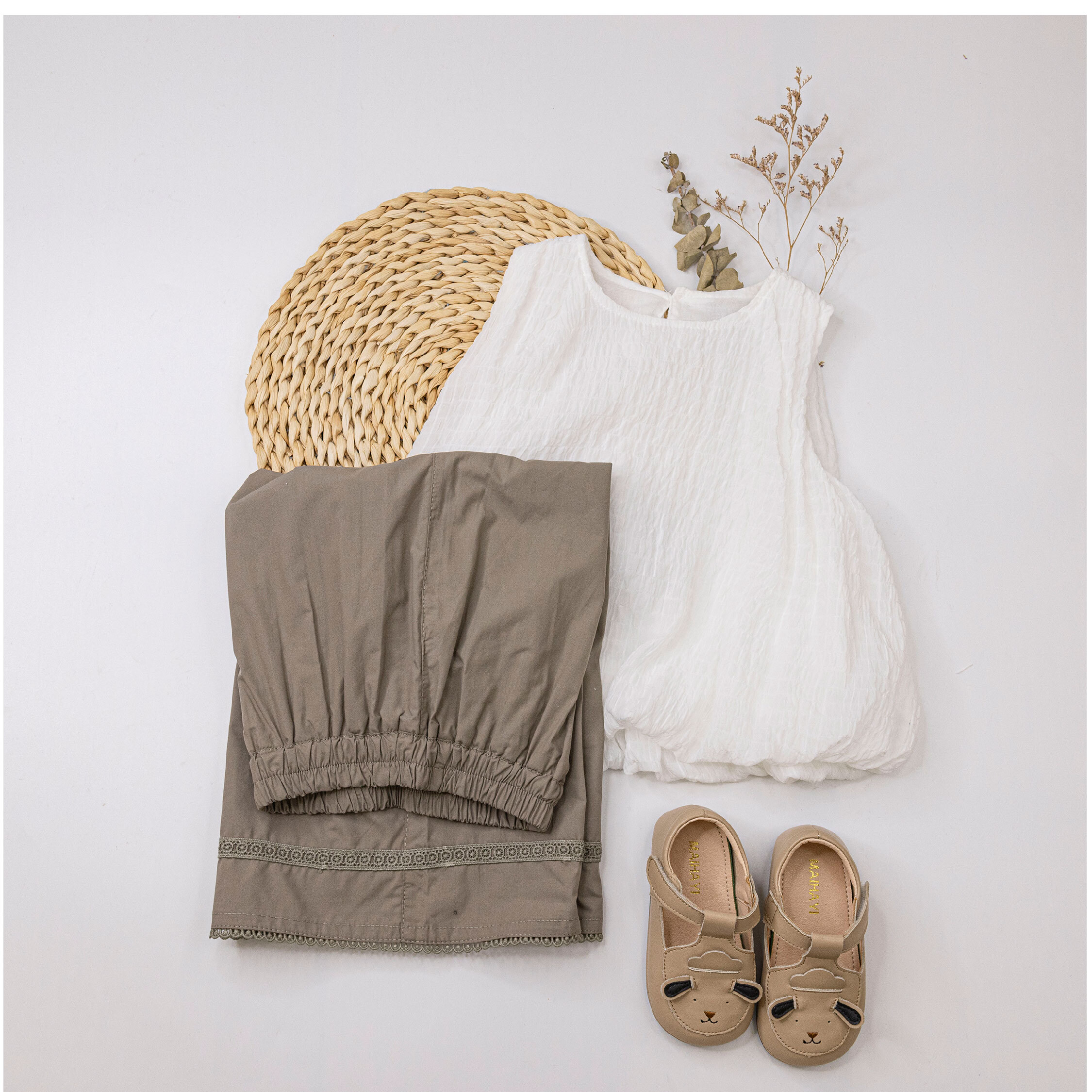 皺皺花苞下擺編織刺繡套裝 (H50639)