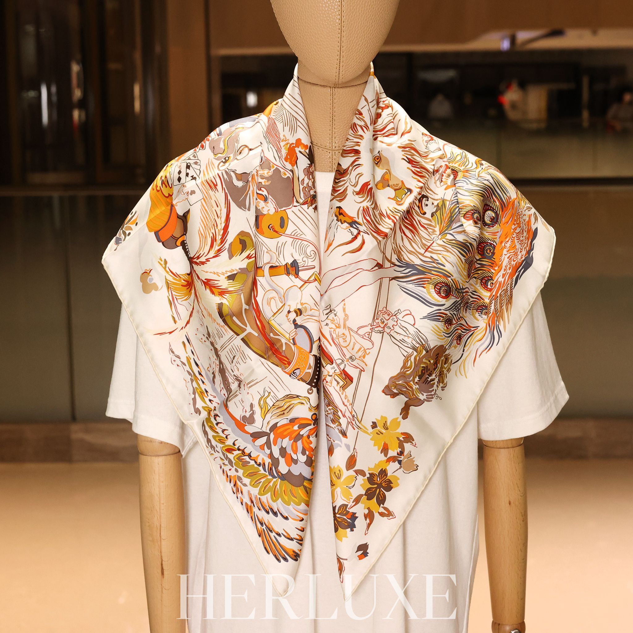 Emile et une nuit  blanc / orange / bronze scarf 100%soie 90x90cm