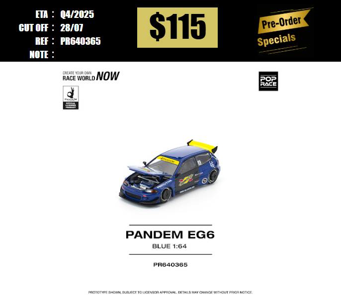 PO-$115 * POP RACE * 1:64 PANDEM CIVIC EG6 BLUE/BLACK [OD17/07]