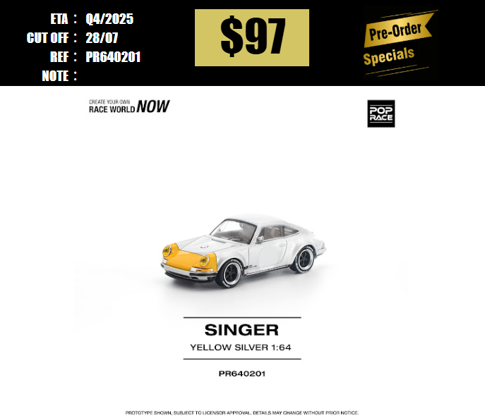 PO-$97 * POP RACE * 1:64 SINGER 911 SCCS HOMAGE YELLOW/SILVER [OD17/07]