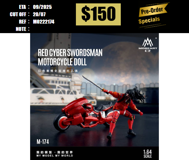 PO-$150 * MOREART * 1:64 FIGURE - RED CYBER SWORDSMAN MOTOCYCLE DOLL (MO222174) [OD17/07]