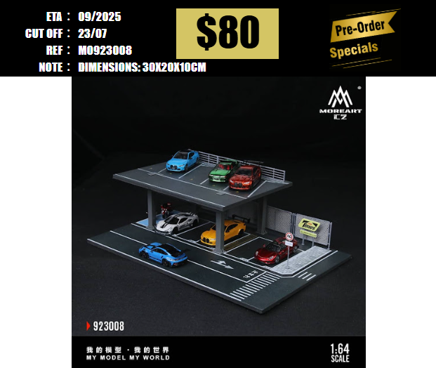 PO-$80 * MOREART * 1:64 DIORAMA - STEEL FRAME PLATFORM PARKING SCENE (MO923008) [OD17/07]