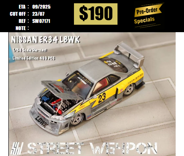 PO-$190 * STREET WEAPON * 1:64 NISSAN ER34 SUPER SILHOUETTE RAW LIGHTNING [OD17/07]