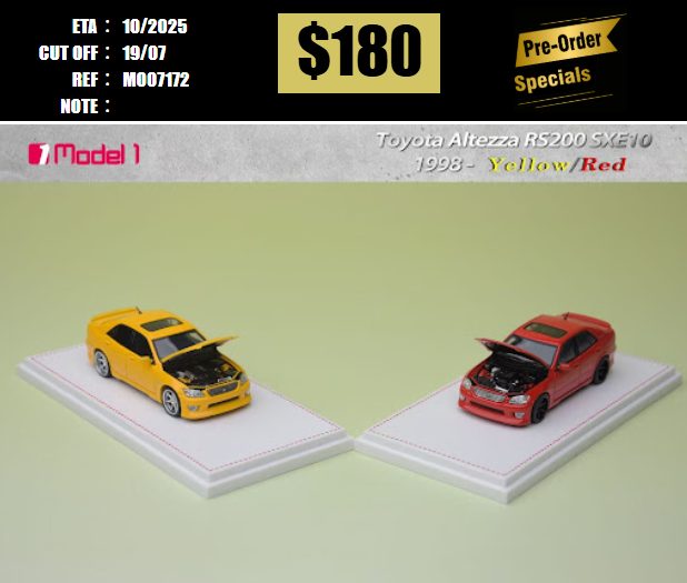 PO-$180 * MODEL ONE * 1:64 TOYOTA ALTEZZA RS200 SXE10 RED [OD17/07]