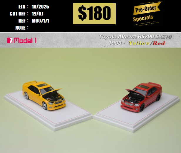 PO-$180 * MODEL ONE * 1:64 TOYOTA ALTEZZA RS200 SXE10 YELLOW [OD17/07]