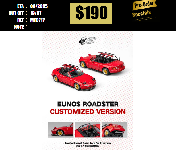 PO-$190 * MICRO TURBO * 1:64 MAZDA MX-5 EUNOS ROADSTER CUSTOMIZED CAMPER VERSION BAKED PAINT RED [OD17/07]