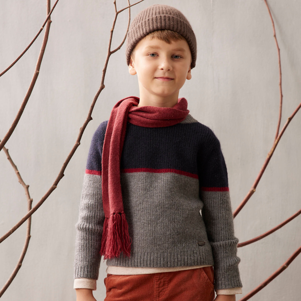 PIPPY 簡約剪接暖暖圓領長袖毛衣 灰