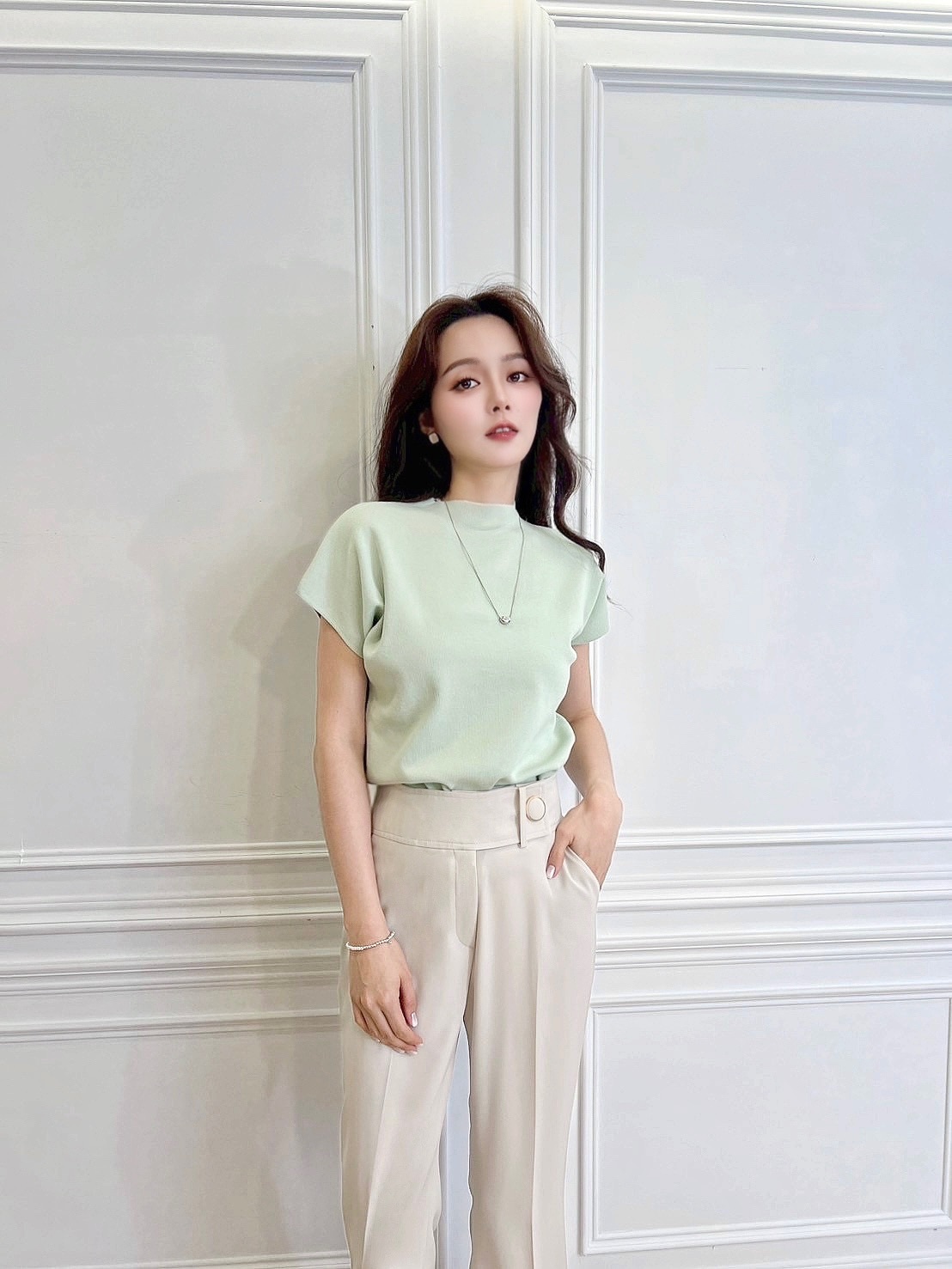 半領糖果短袖針織上衣