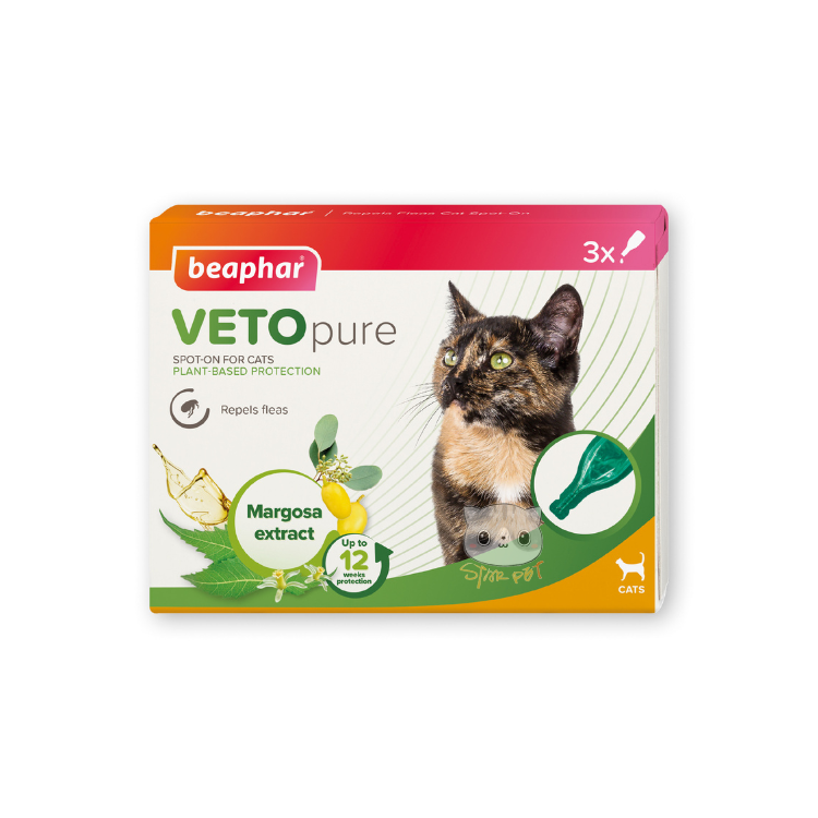 Beaphar VETO Pure Bio Spot On for Cats - Repels Fleas Ticks & Mosquitoes (3pcs)