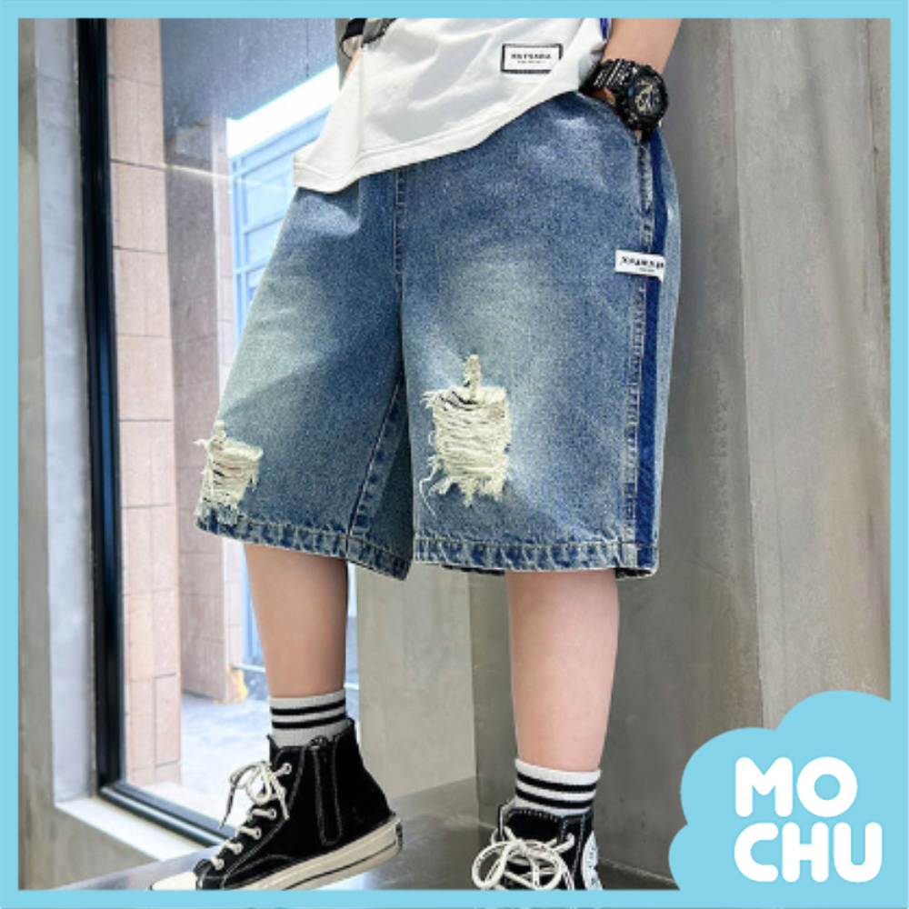 側線條刷破牛仔短褲