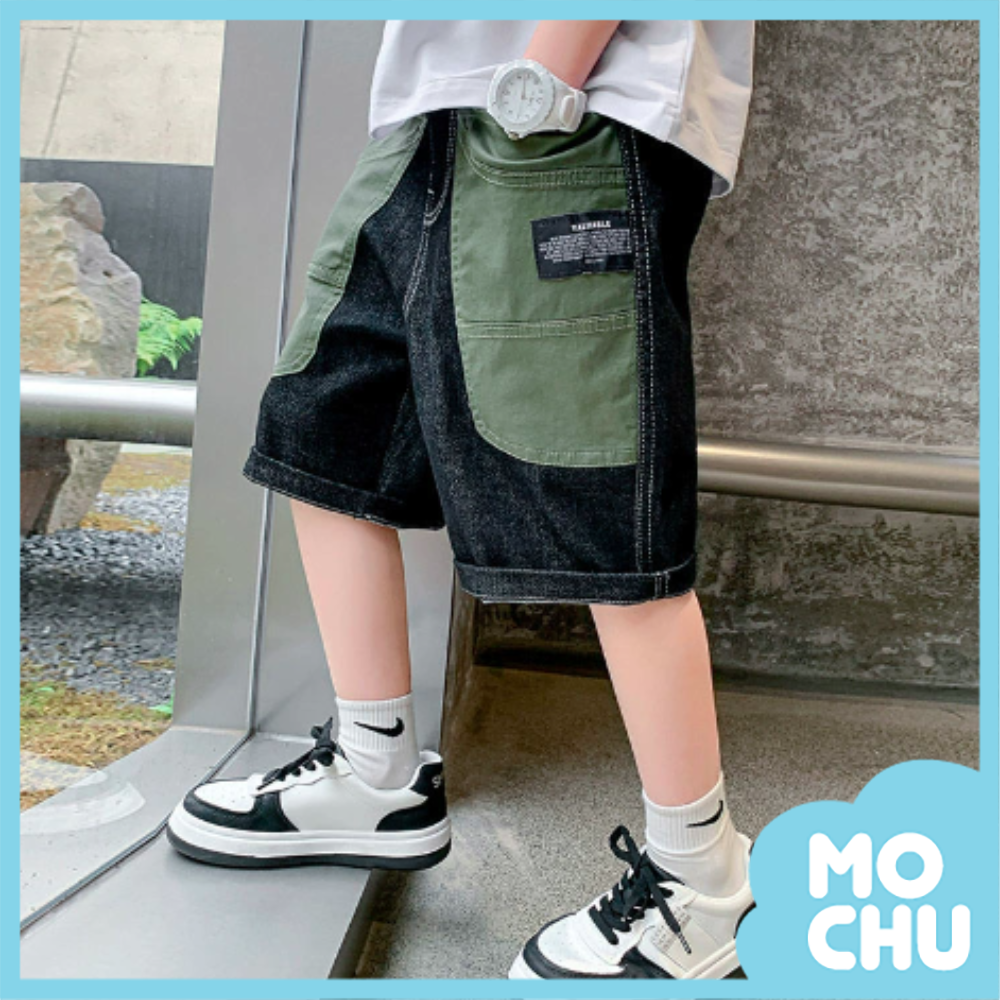 撞色拼布工裝牛仔短褲