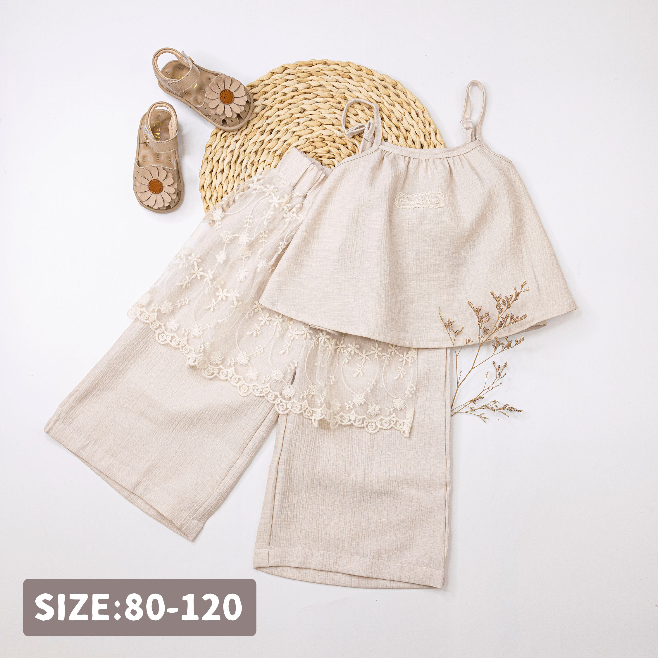 【H50761】日系花花刺繡網紗拼接套裝