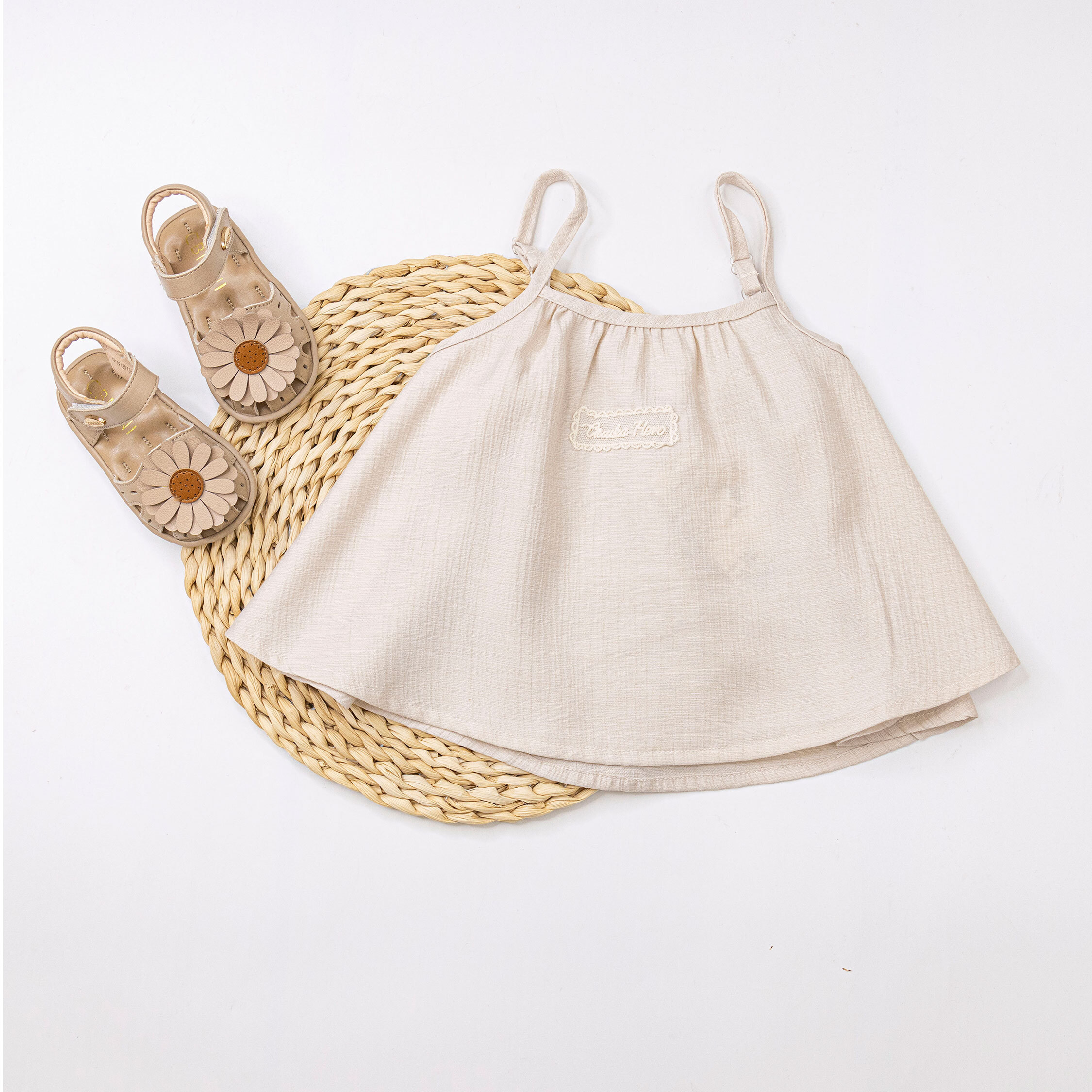 【H50761】日系花花刺繡網紗拼接套裝