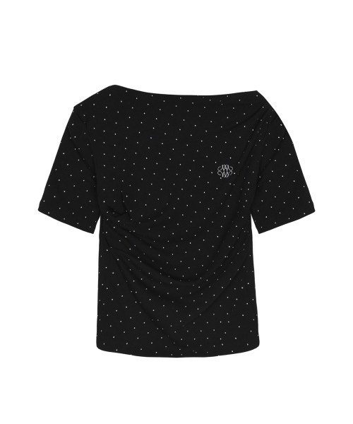 人気 Tシャツ[NICK&NICOLE] HALF SHIRRING DRAPE BOAT NECK TOP NICK&NICOLE] SHIRRING DRAPE BOAT NECK TOP (2 color