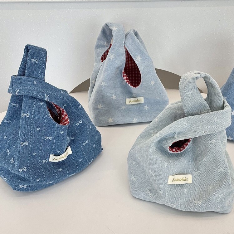 《6137》韓系ins風星星蝴蝶結牛仔小提包