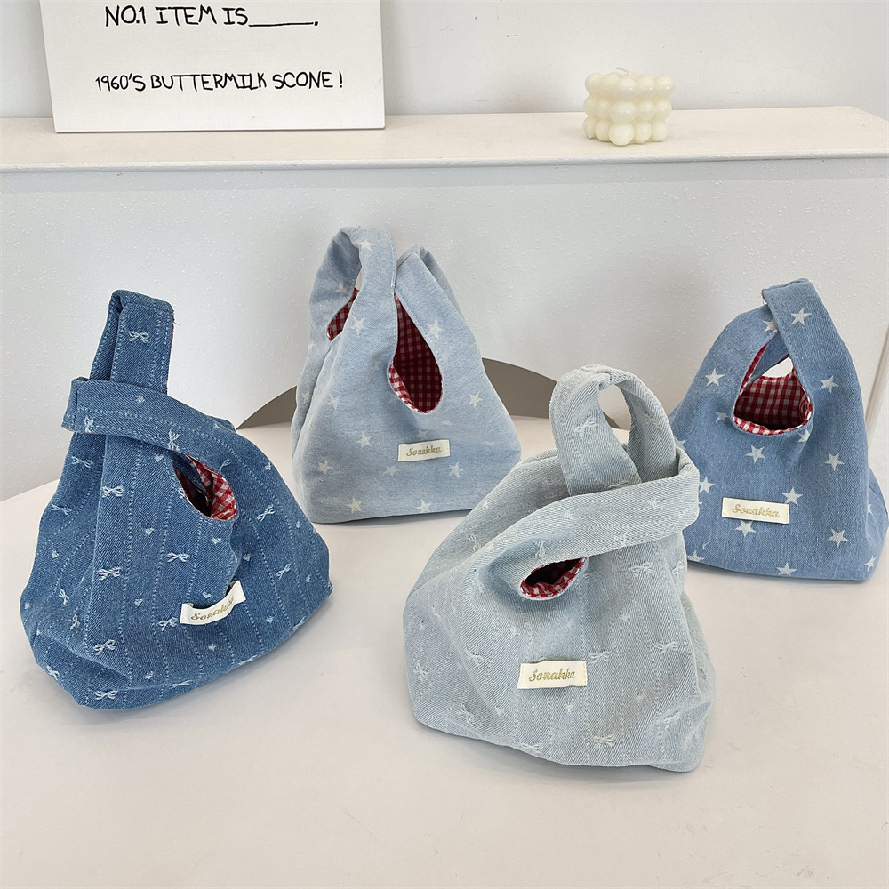 《6137》韓系ins風星星蝴蝶結牛仔小提包