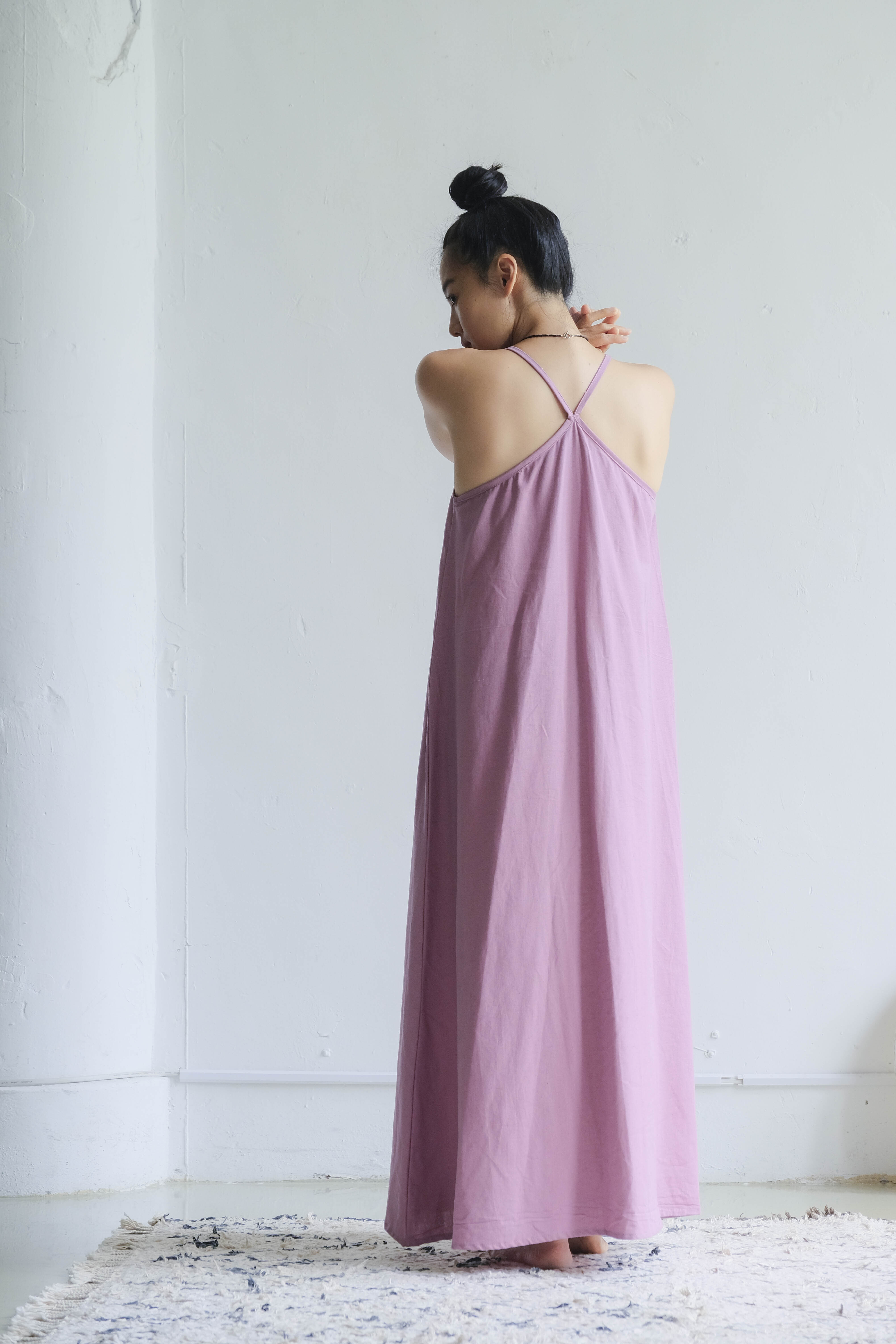 Y背細肩帶長洋裝 粉紅