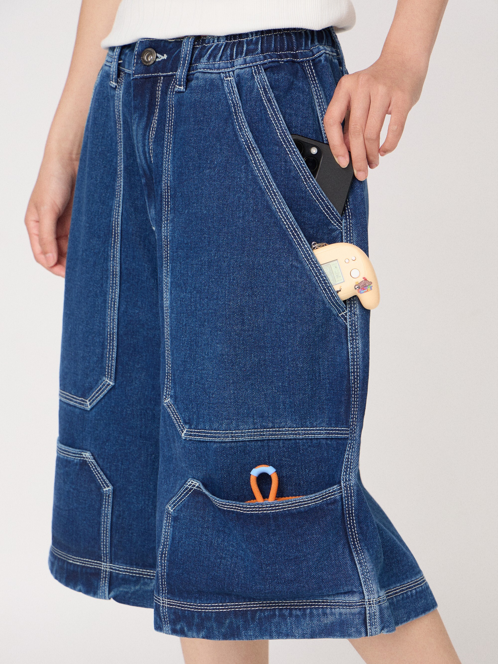 多口袋重磅牛仔短褲