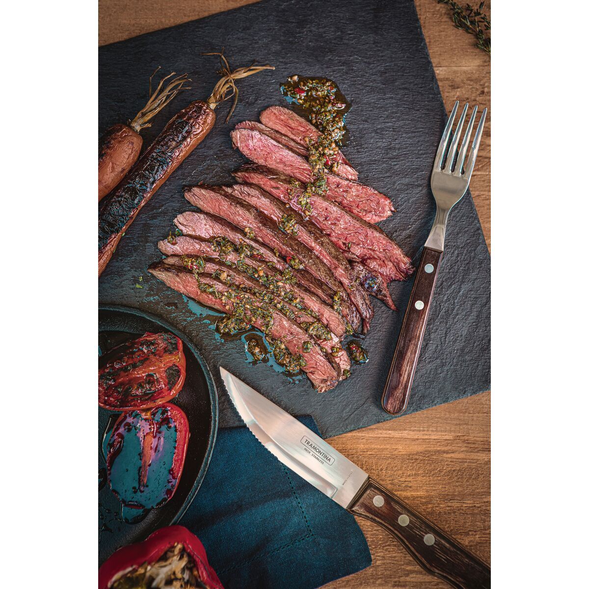 TRAMONTINA CHURRASCO POLYWOOD系列珍寶裝牛扒刀叉套裝