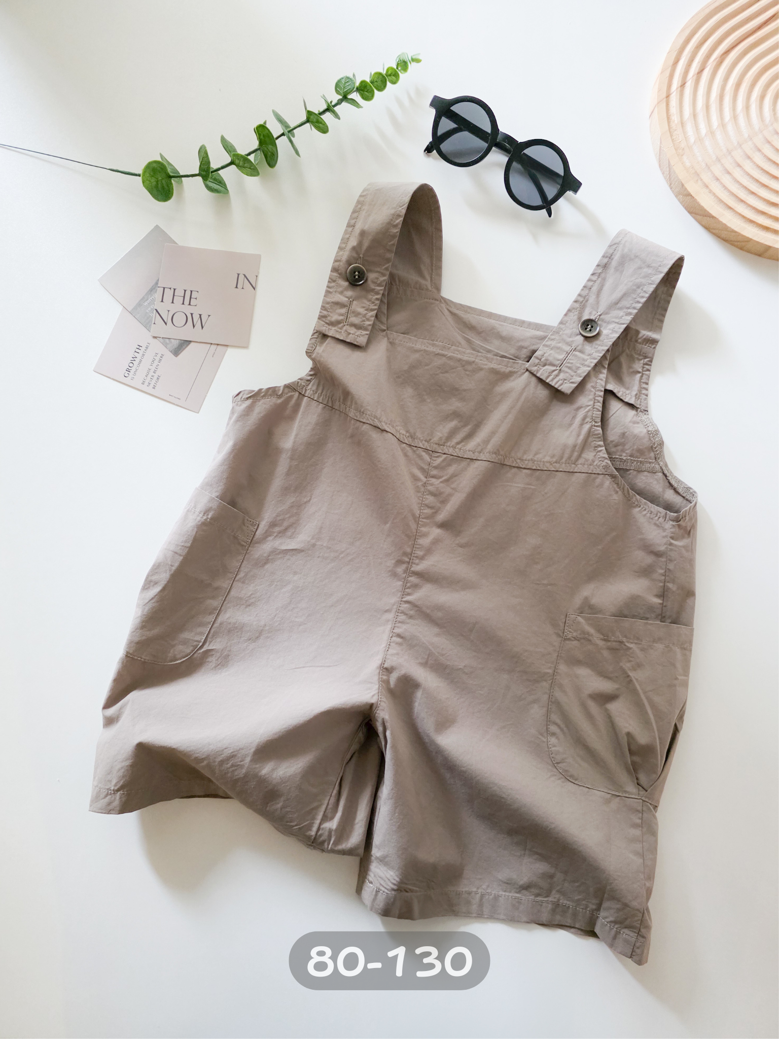 灰奶口袋 吊帶褲