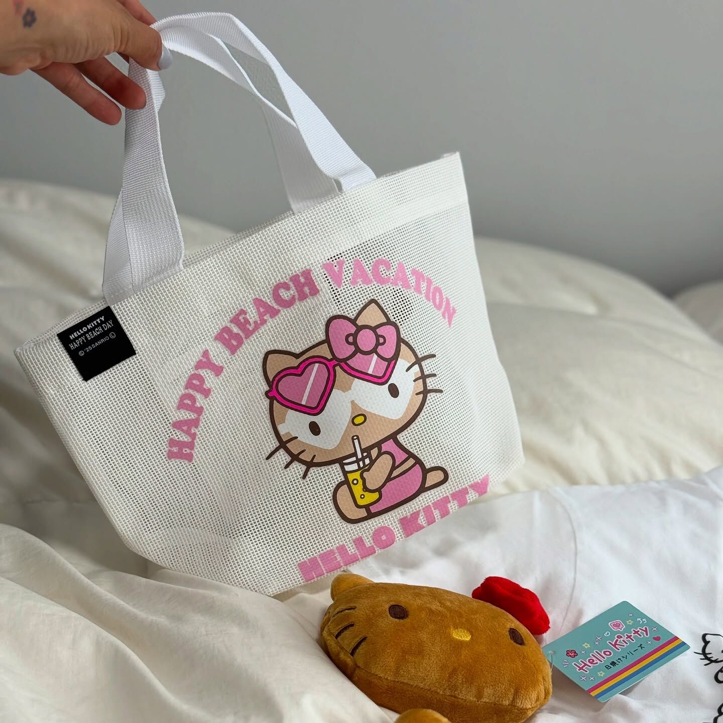 Sanrio 日本限定 夏威夷 曬黑 Hello Kitty 凱蒂貓 三麗鷗  手提包 包包 小包 網眼包