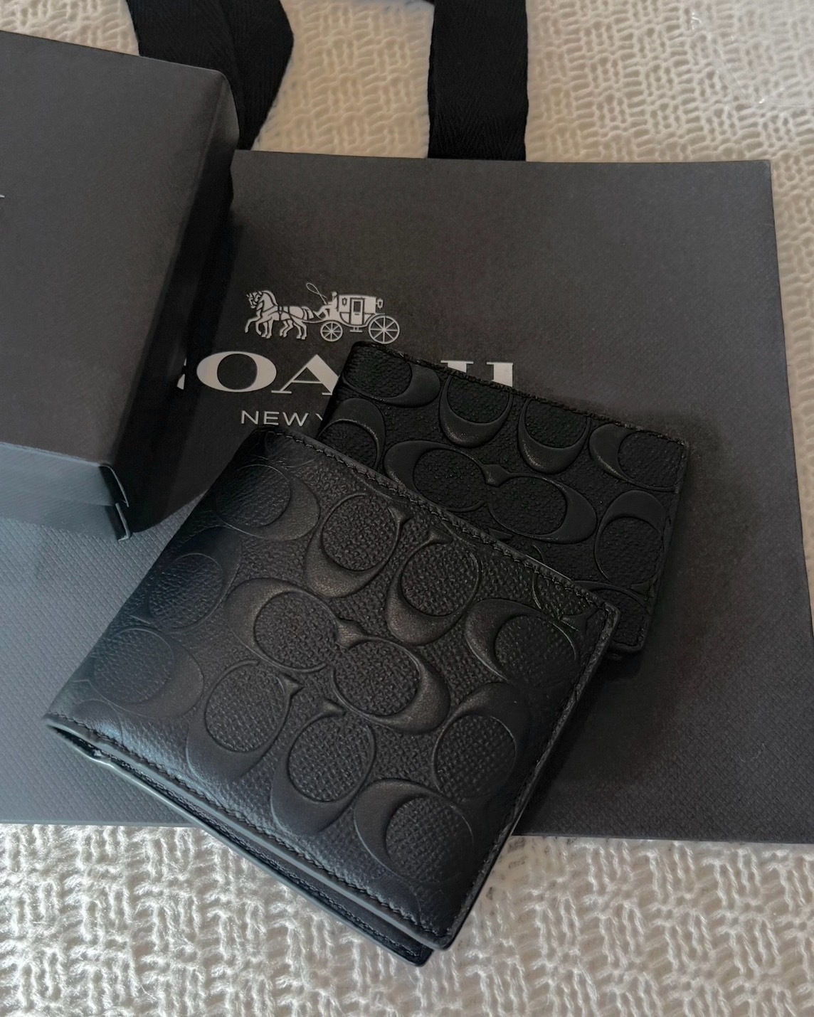 【現貨】<送男友>COACH 3in1 wallet 防刮 牛皮革 LOGO 短夾 內附證件夾 黑色