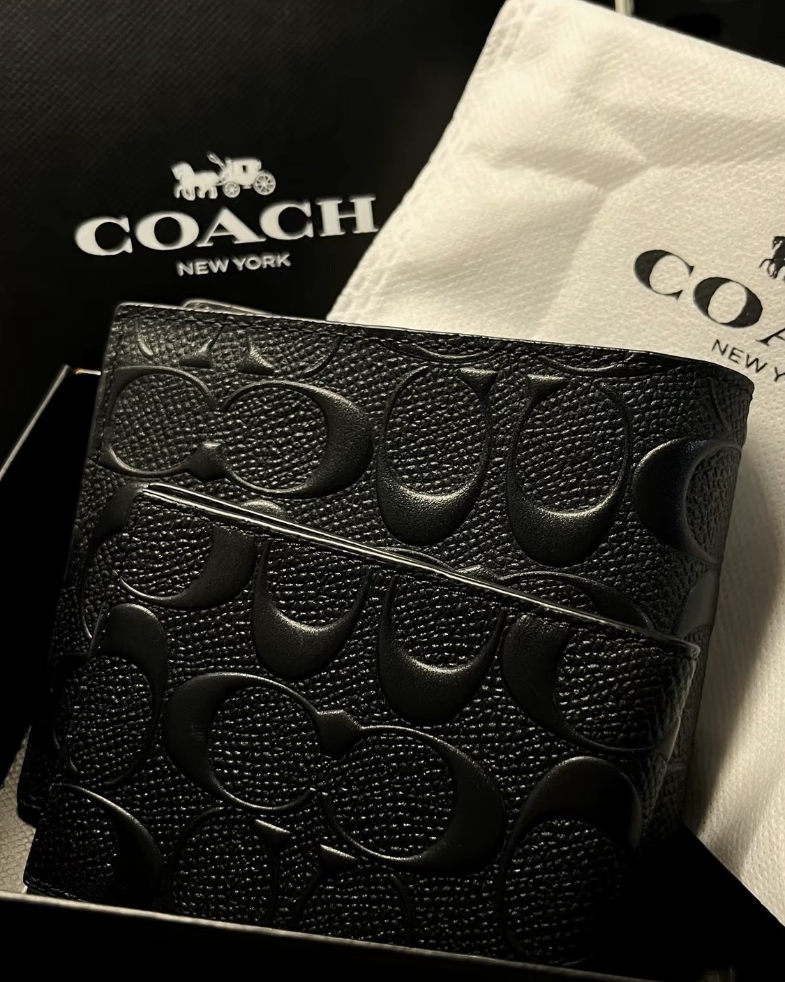 【現貨】<送男友>COACH 3in1 wallet 防刮 牛皮革 LOGO 短夾 內附證件夾 黑色