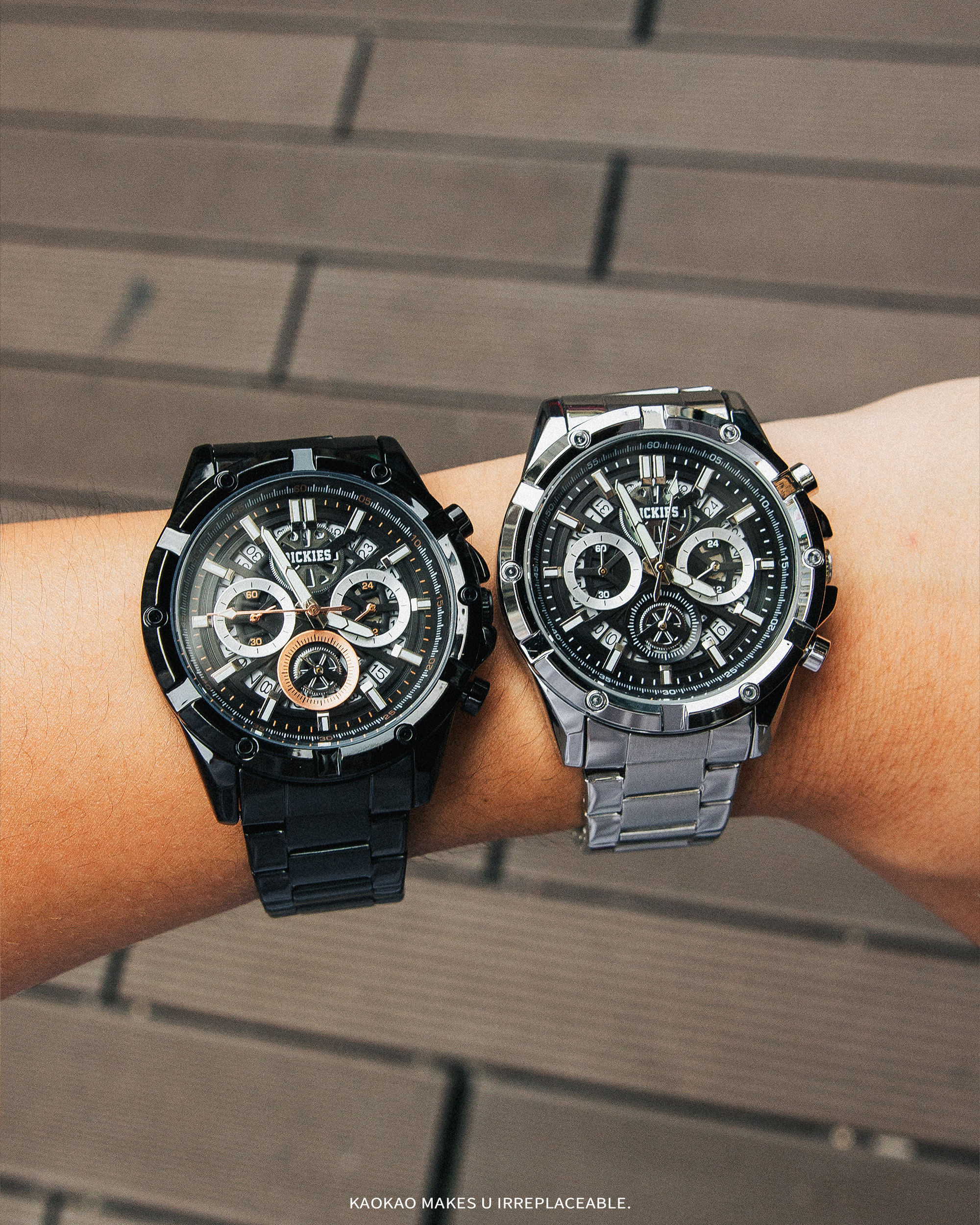 Dickies 銀河系列 石英機芯 鋼錶帶 三眼六針腕表 兩款可選