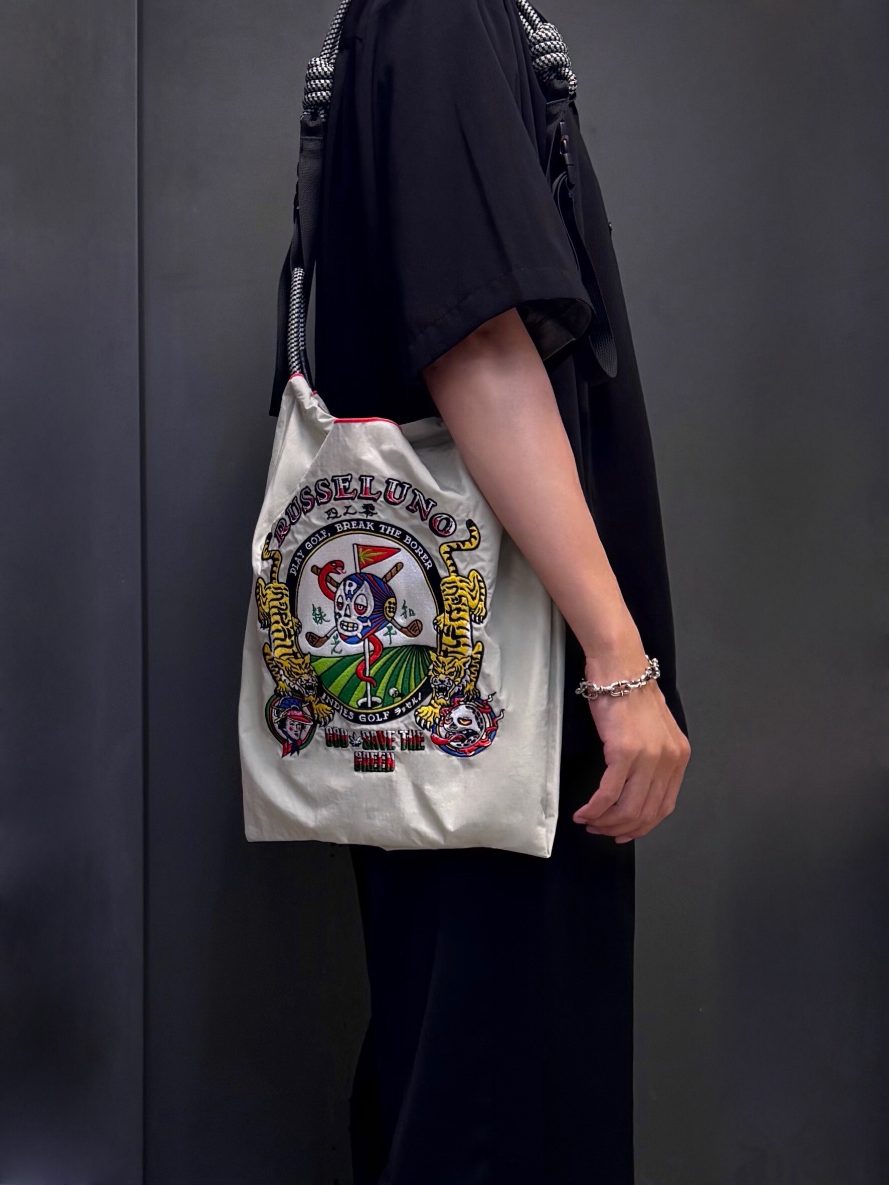 Ball＆Chain 刺繡環保購物袋 M號 - 淺灰 (32000284)