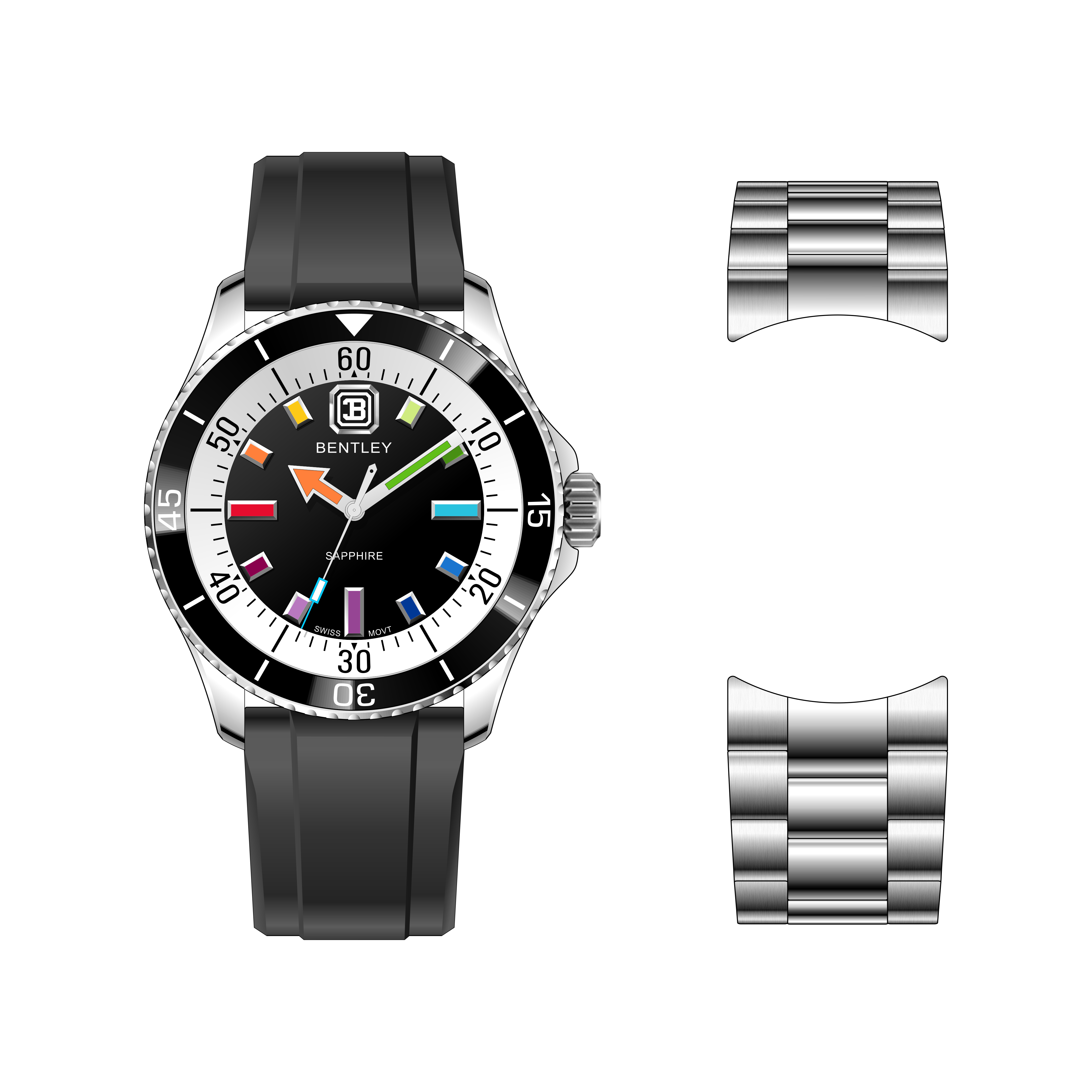 【BENTLEY 賓利】 THE AURORA曦光系列 BL-20 矽膠 夜光 水鬼款 石英 手錶(附不鏽鋼錶帶)