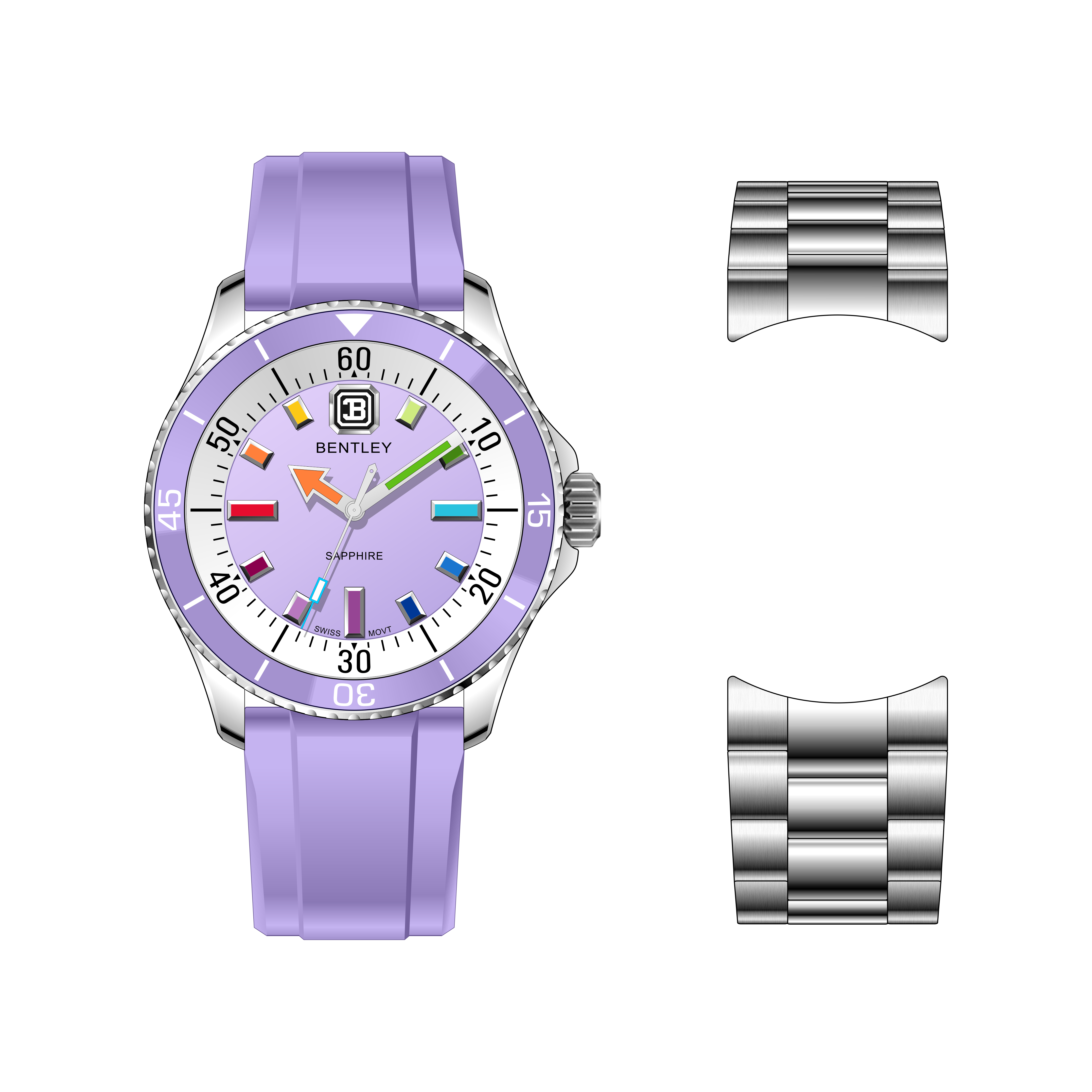 【BENTLEY 賓利】 THE AURORA曦光系列 BL-20 矽膠 夜光 水鬼款 石英 手錶(附不鏽鋼錶帶)