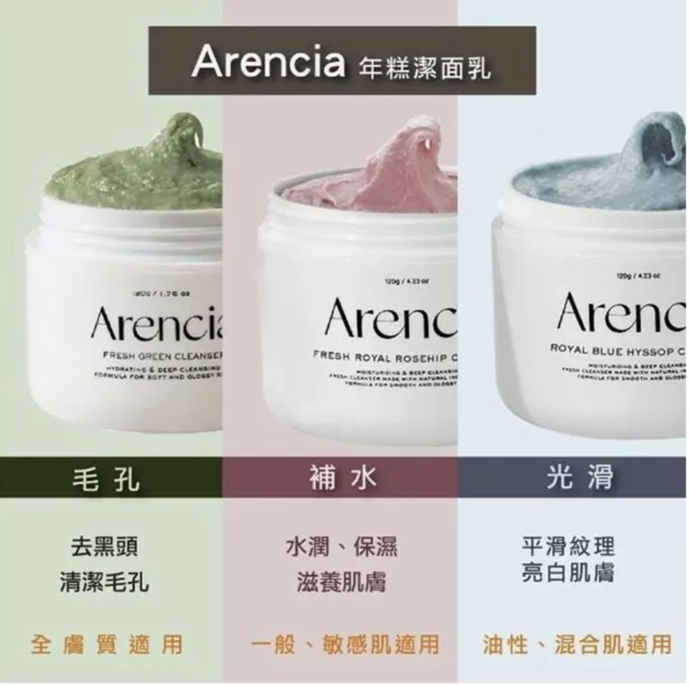 韓國 ARENCIA 三合一麻糬年糕潔面膏 120g (三款可選)
