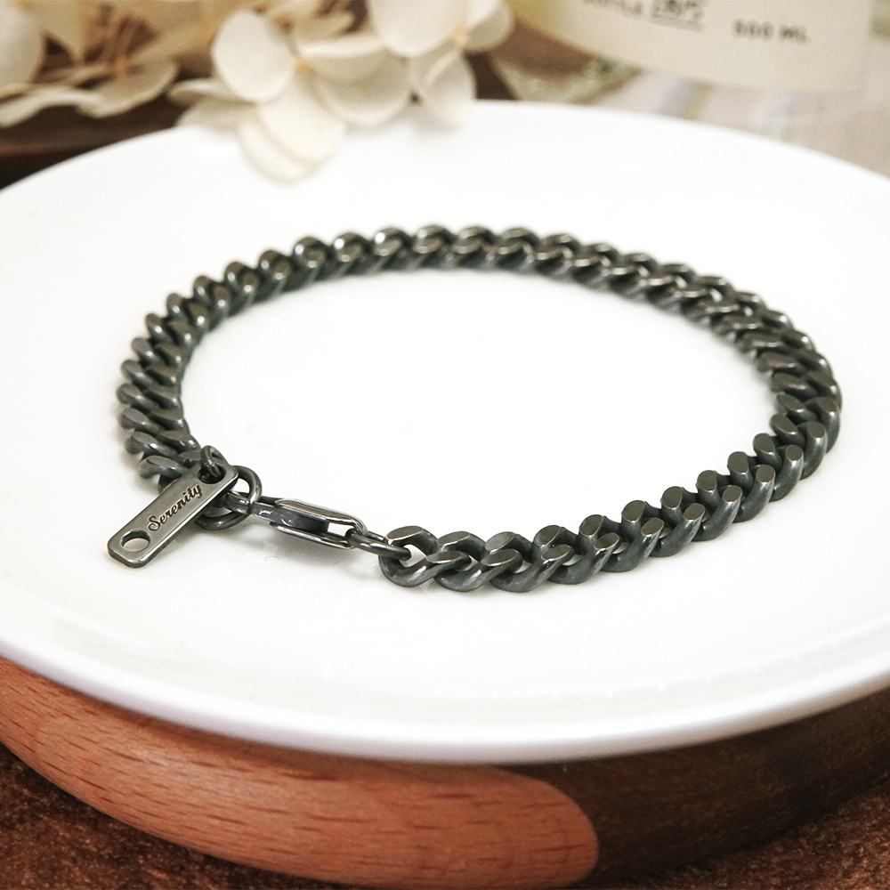 可刻字 復古繩索手鍊 925純銀 中性/男生手鍊 5.5mm 染黑設計