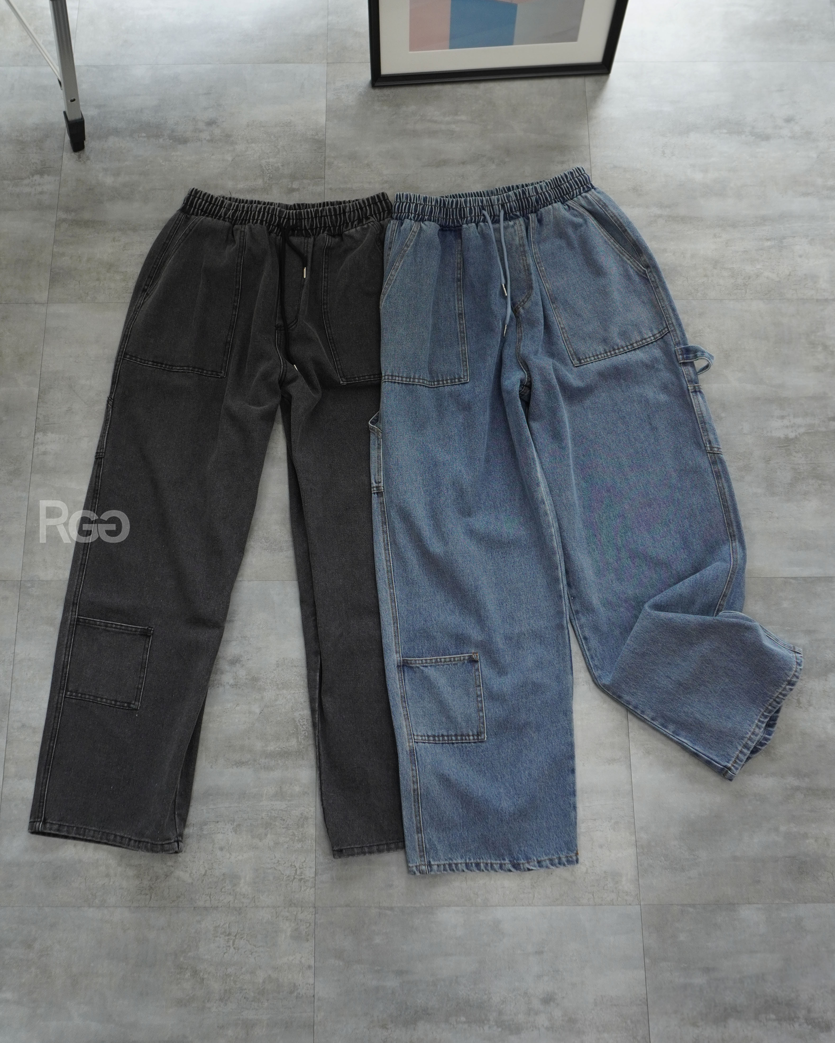 #95843 韓國刷色畫家牛仔長褲