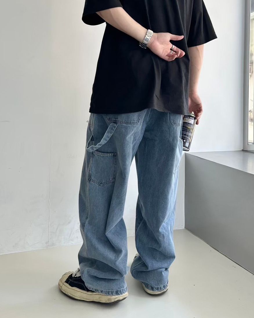 男生模特穿著#95843 韓國刷色畫家牛仔長褲藍色