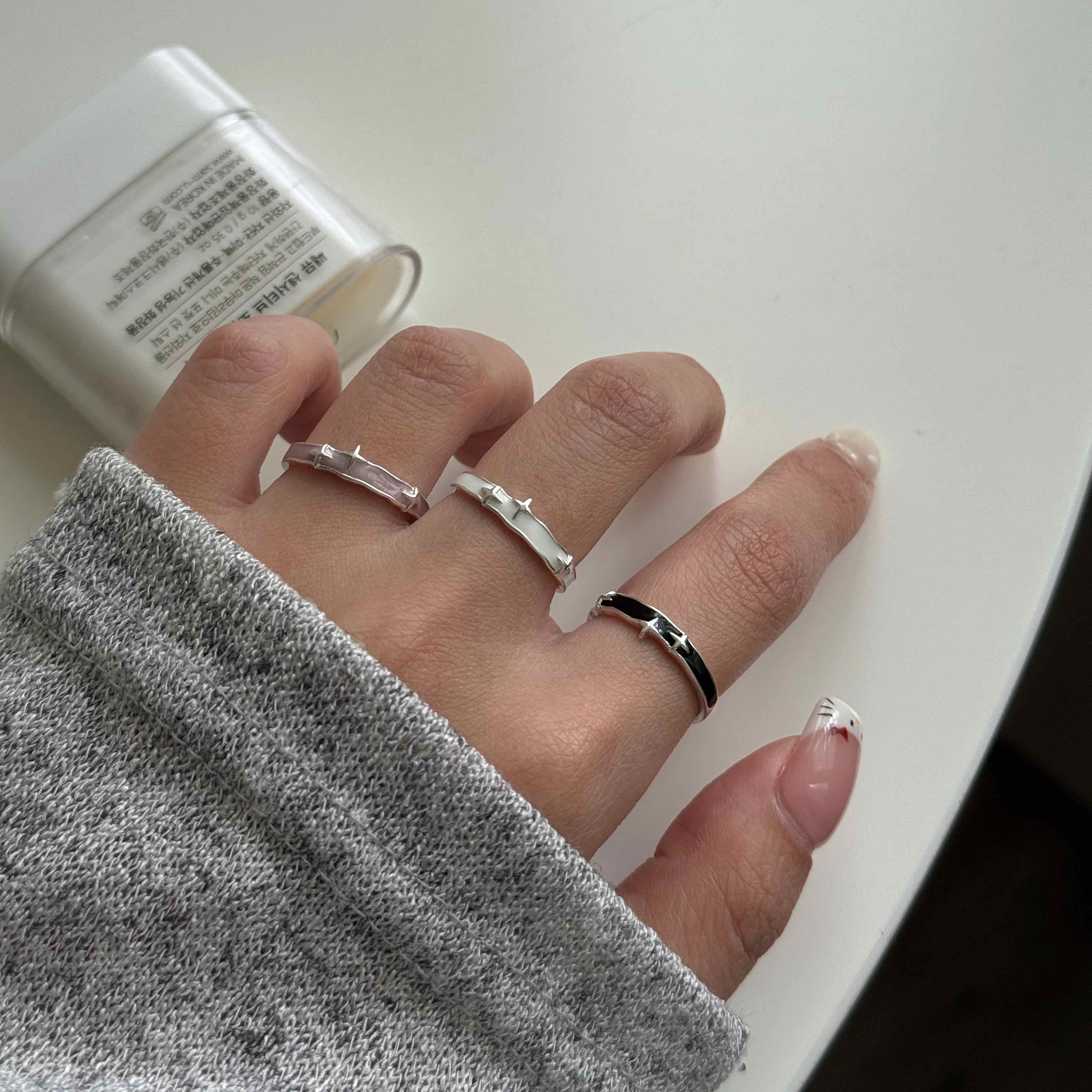 🇰🇷925 silver 星星珐瑯開口戒指｜3 color