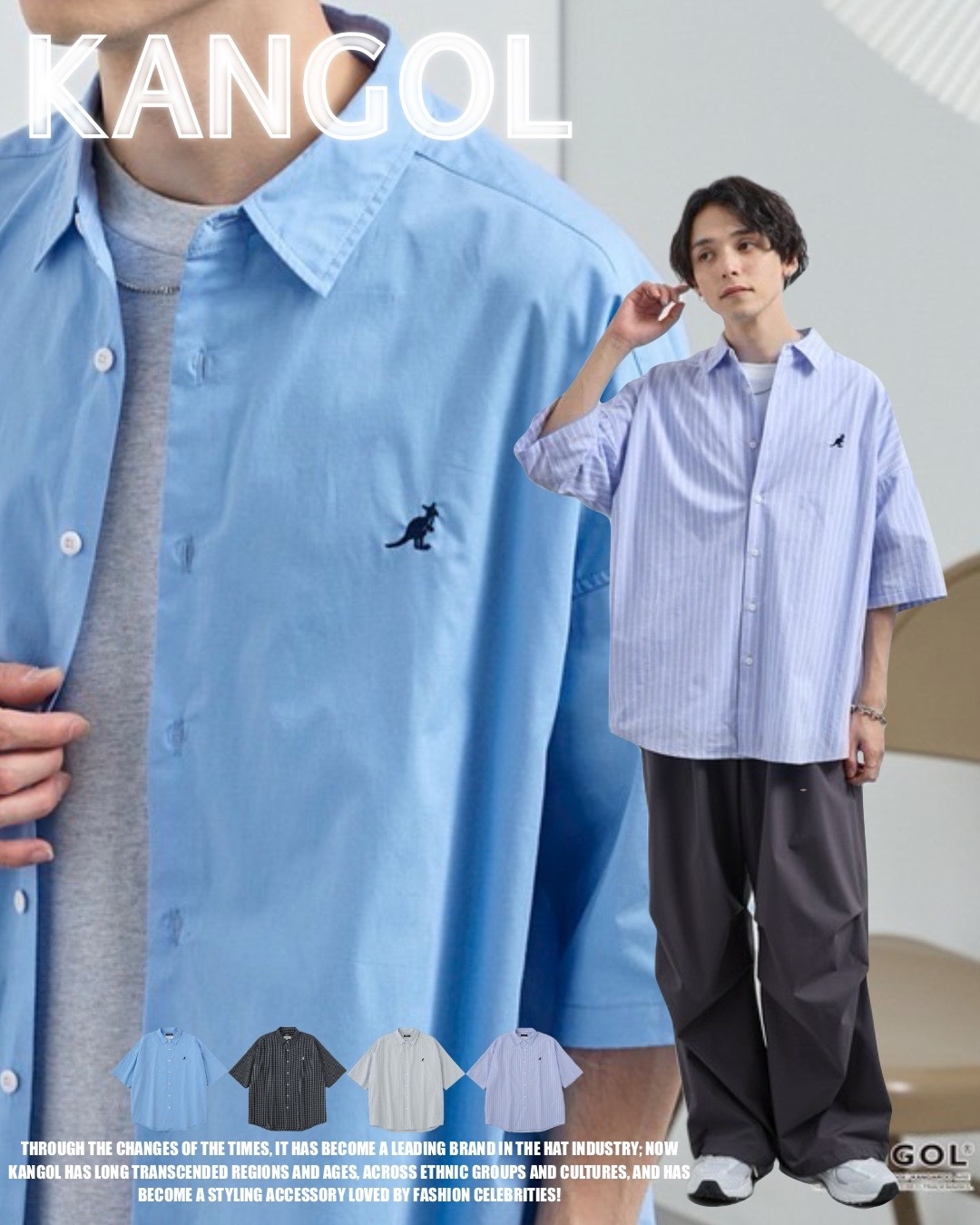 #日本限定 KANGOL 刺繡小標 短袖襯衫 四色