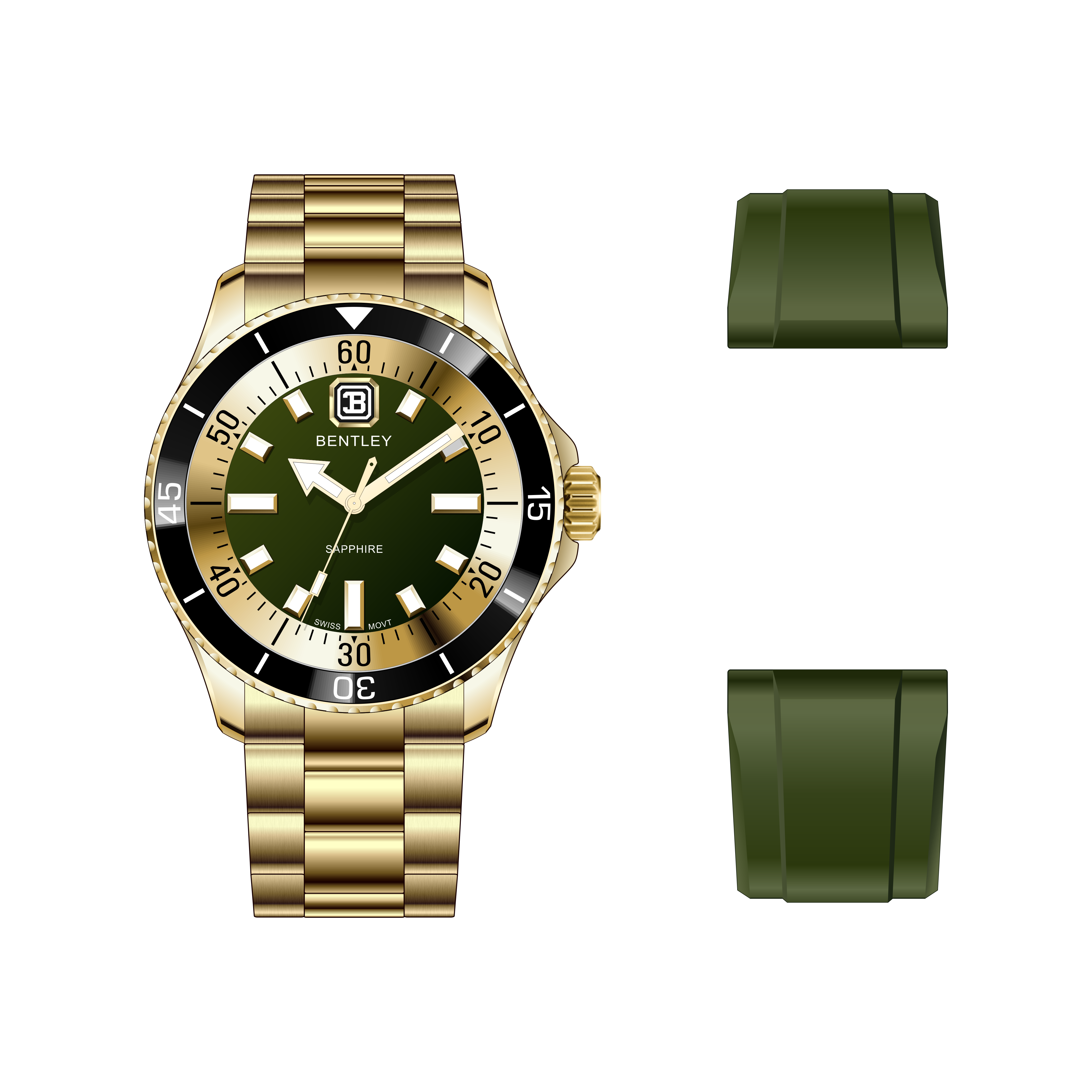 【BENTLEY 賓利】 THE AURORA曦光系列 BL-20 不鏽鋼 夜光 水鬼款 石英 手錶(附矽膠錶帶)