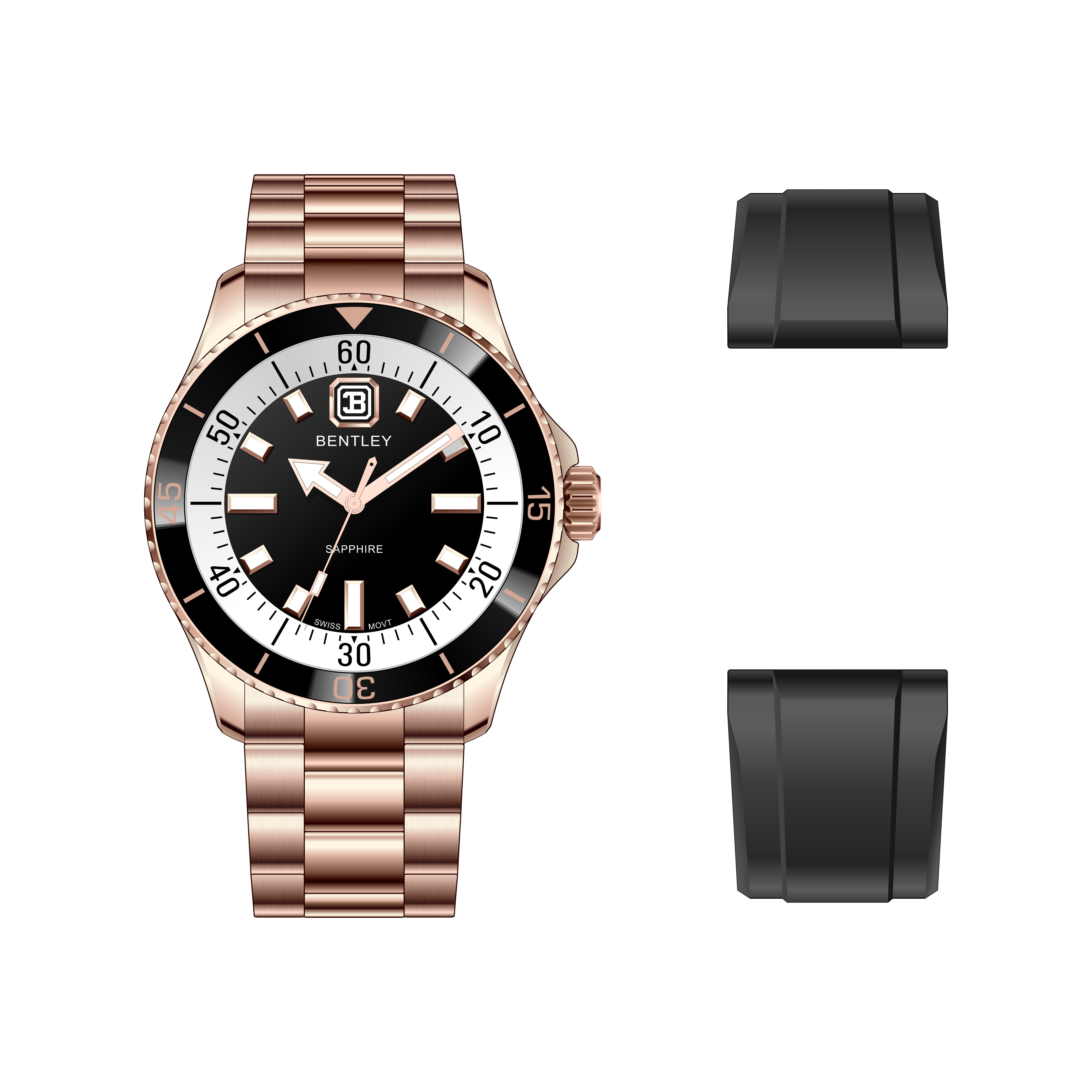 【BENTLEY 賓利】 THE AURORA曦光系列 BL-20 不鏽鋼 夜光 水鬼款 石英 手錶(附矽膠錶帶)