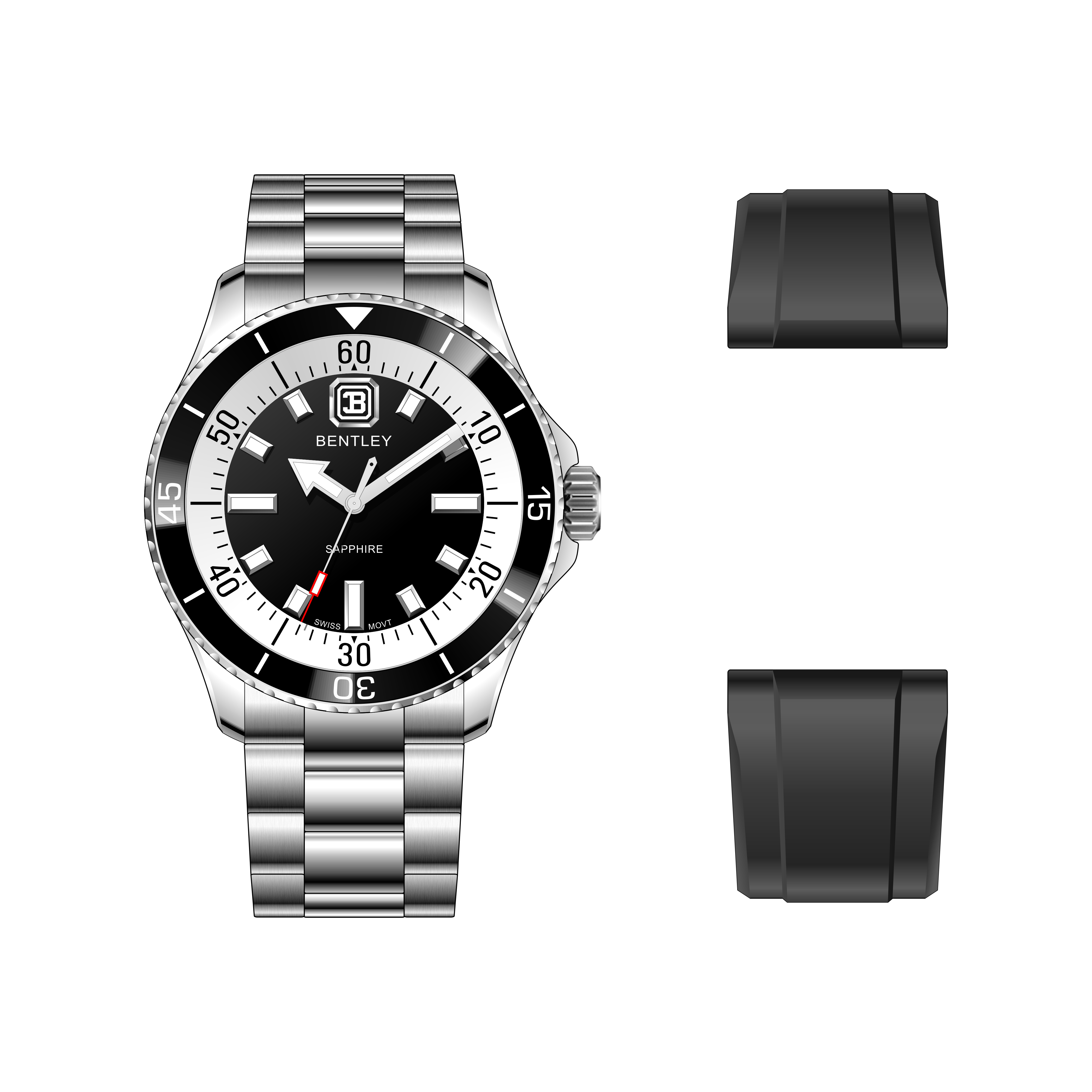 【BENTLEY 賓利】 THE AURORA曦光系列 BL-20 不鏽鋼 夜光 水鬼款 石英 手錶(附矽膠錶帶)