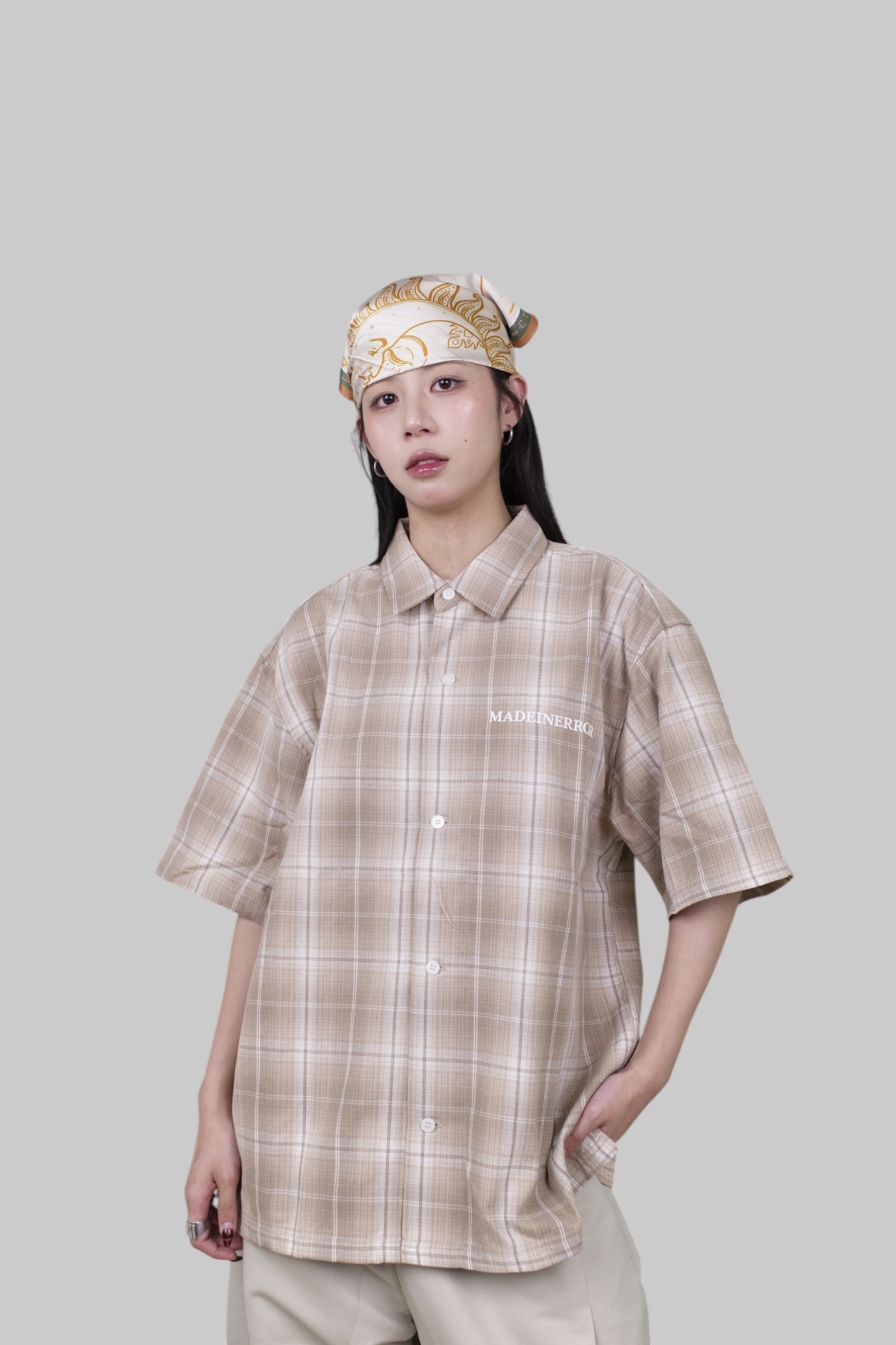 『Always_Good』復古 格紋 刺繡 boxy版型 短袖 襯衫