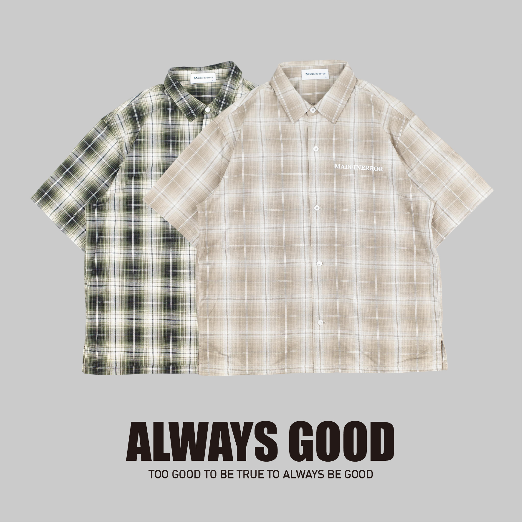 『Always_Good』復古 格紋 刺繡 boxy版型 短袖 襯衫