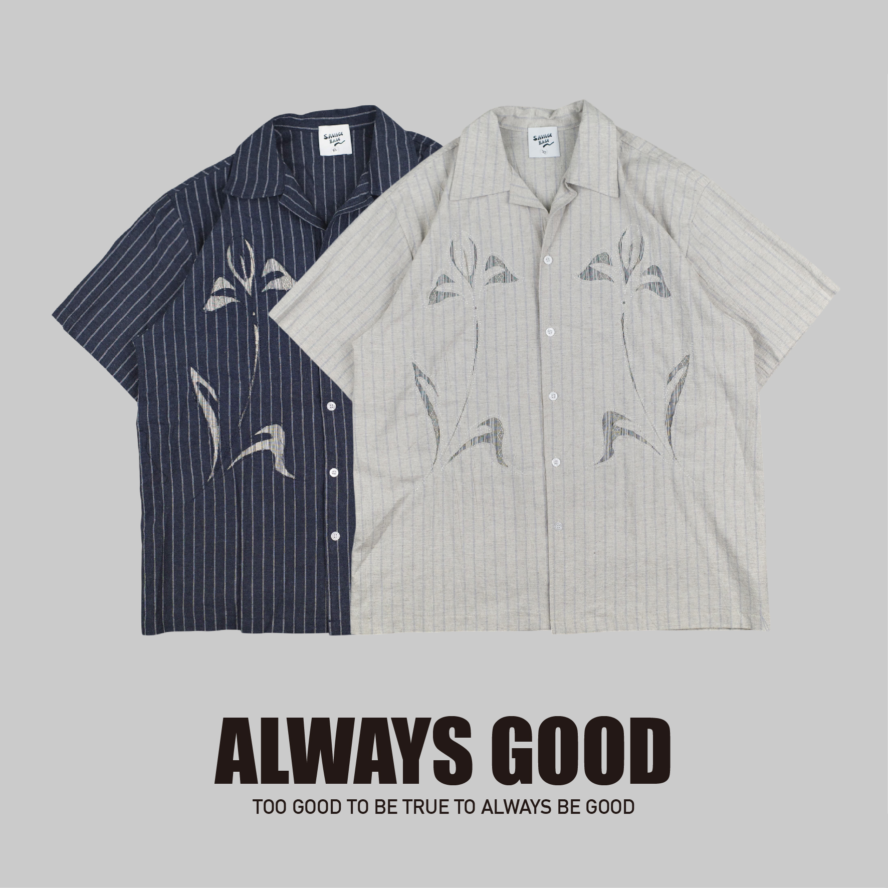 『Always_Good』花卉 剪影 直條紋 古巴領 短袖 襯衫